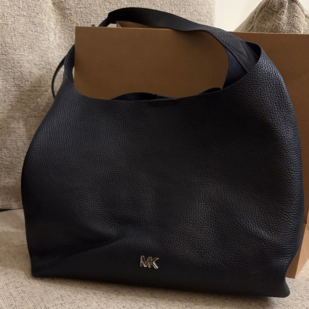 Michael Kors Dark Navy Pebbled Leather Shoulder Bag